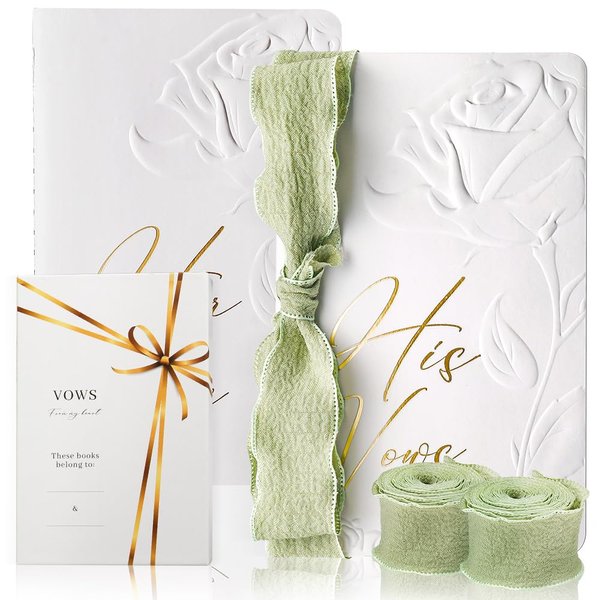 Vow Books his and hers with Silk Ribbons, Vow Books for Wedding, Wedding Vow Books Gift for Bride and Groom with 28 Pages-5.5 * 3.5 in Wedding Keepsake Vow book with Gilded Font Set of 2（Green）