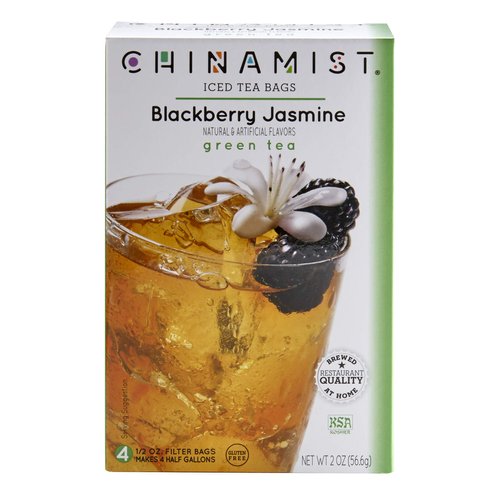 China Mist Iced Tea – Blackberry Jasmine Green Tea Infusion – Refreshing and Delicious – Each Tea Bag Yields 1/2 Gallon – 4 bags.