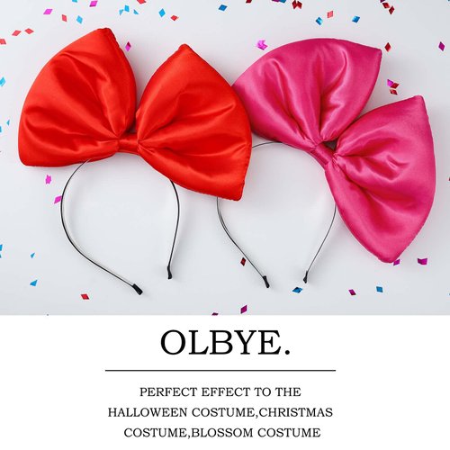 Olbye Christmas Bow Headbands Red Bows Xmas Hairbands Big Bowknot Hair Hoop Bow Cosplay Headpiece Halloween Christmas Costume Accessories 2Pcs (Red+Pink Bows)