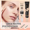 2PCS Full Coverage Concealer Foundation Set,Moisturizing BB Cream,Long Lasting Hydrating Lightweight CC Cream with Makeup Brush,Oil Control Face Moisturizer SPF 50 PA++++ Sunscreen（A）