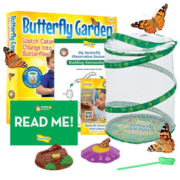 Insect Lore Butterfly Garden Kit, Painted Lady Butterfly Kit with Voucher for Live Caterpillars, Butterfly Habitat, STEM Journal & More