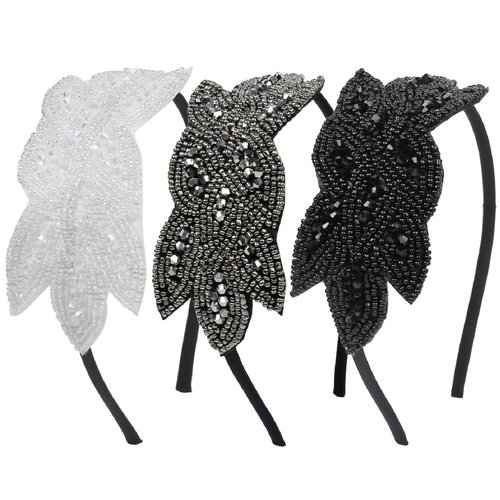 Flapper Headbands for Women 1920s Headpiece 3PCS Flapper Headpiece Beaded Roaring 20s Hair Accessories for Women for Party Vintage Great Gatsby Costume Headband Woman, Black White Rhinestone Head Band