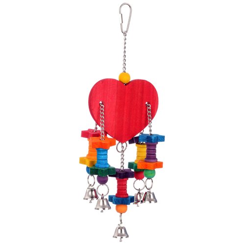 Super Bird Creations SB1227 Tweet Heart Bird Toy - Colorful Wooden Shapes with Liberty Bells - Engaging Heart Toy & Melodic Bells for Instinctual Drive - Ideal for Medium Bird Size Parrots Canaries