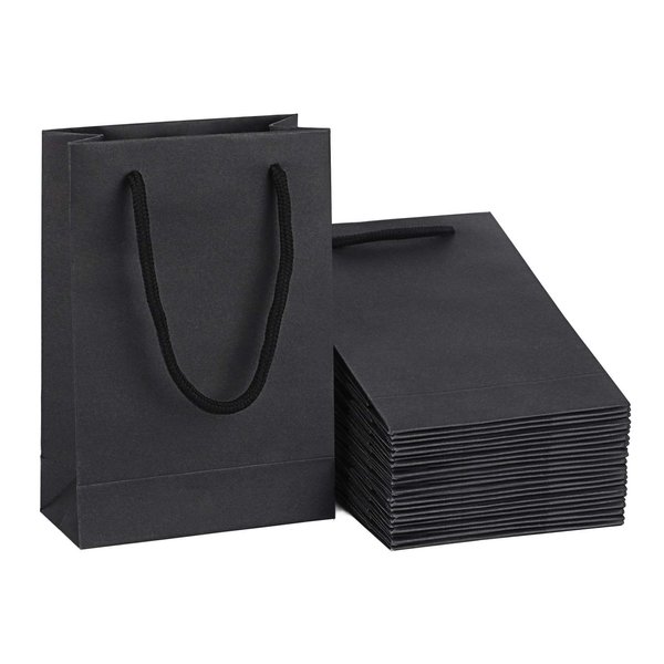 driew Black Gift Bags 50 Pack, small Black Gift Bags Black Paper Gift Bags with Cotton Handle 5x2x7.5 inches Party Gift Bags