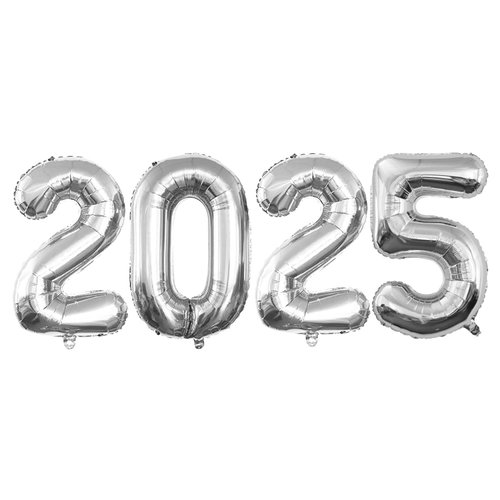 GOER 2025 Foil Number Balloons for 2025 New Year Eve Festival Party Supplies Graduation Decorations (Silver,32 Inch)