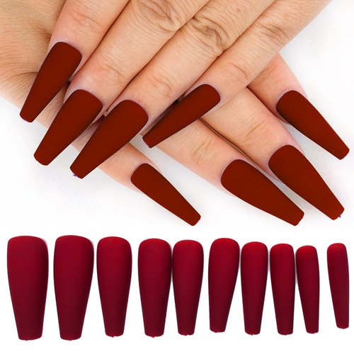 AddFavor 100pcs Coffin Fake Nails Full Cover Long Press on Nails Pure Color Matte Acrylic False N...
