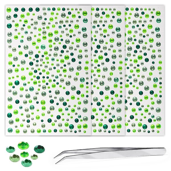 975Pcs Self-Adhesive Face Rhinestones Gem Stickers Hair Jewels Body Glitter Rhinestones for Makeup Gem Stickers Jewels Stickers for Decorations Crafts Holiday Makeup Party 3/4/5/6 mm (Mixed Green)