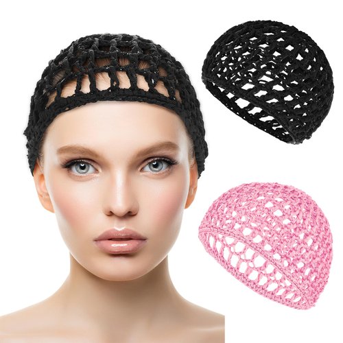 WLLHYF Wig Cap Thick Long Hair Caps Adjustable Elastic Net Anti-Slip Mesh Braided Weaving Making Crochet Sew Weave Fishnet Part Grip Headband Hat Women(Black/Pink)