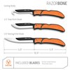 OUTDOOR EDGE RazorBone Replaceable Blade Folding Hunting Knife with Clip & Sheath. 3 Butcher Knife Blade Styles - Boning, Gutting, & Skinning Knives. Blaze Orange, Camo Sheath, 6 Blades & Blade Box