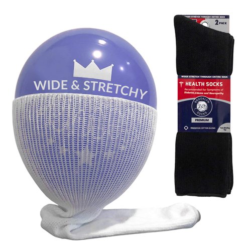 6 Pairs of Extra Wide Diabetic Socks, Mid/Over the Calf Medical Swollen Feet Socks (Black)