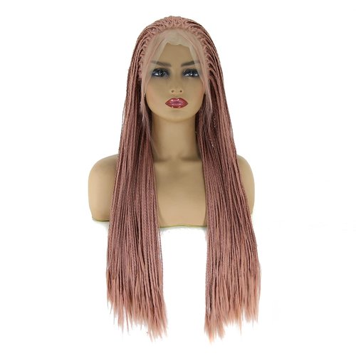 BTWTRY Rose Golden Braided Synthetic Lace Front Wigs for Black Women Heat Resistant Fiber Hair Micro Braided Hair Box Braids Wig African American Hair (24inch, Rose Golden)
