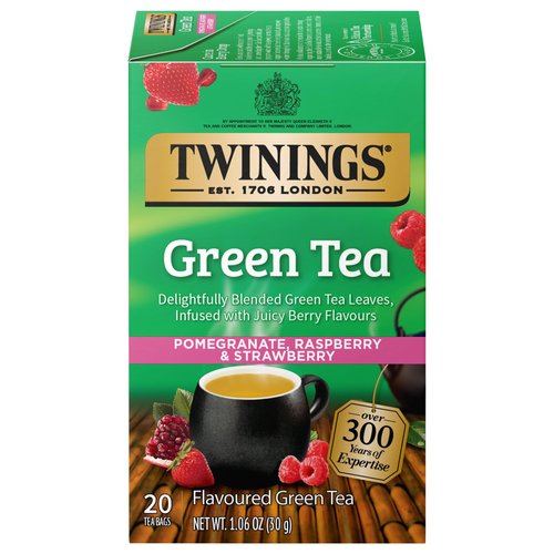 Twinings Green Tea With Pomegranate, Raspberry and Strawberry, 20 Count (Pack of 6), Individually Wrapped Bags, Caffeinated, Enjoy Hot or Iced