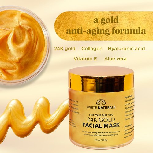 White Naturals One Day Sale 24K Gold Facial Mask, Anti-Aging Gold Face Mask For Flawless & Moisturizes Skin, Helps Reduces Wrinkles, Fine Lines & Acne Scars, Removes Blackheads, Dirt & Oils