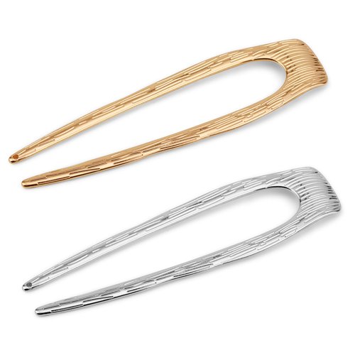 2pcs French Hair Pin, 13x3.5cm/5.12x1.38inch Metal U Shaped Hair Clip French Twist Hair Prong Hair Sticks Gold Silver Hair Fork Chignon Hair Accessories for Women (Type3)