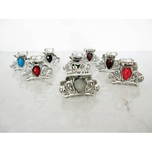 Generic Small mini metal jeweled antique style silver hair claw clip (Primary color: Red), 1 Count (Pack of 1)