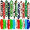 JUNEBRUSHS 50 Pack Christmas Party Favors Christmas Slap Bracelets Rubber Wristbands Assorted for Kids Slap Bands Silicone Snap Bracelets Bulk for Boys Girls Prizes Gifts Toys Stocking Stuffers
