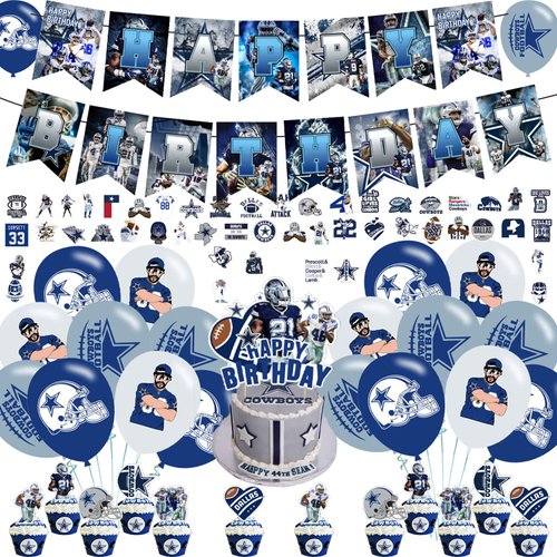 Cowboys Party Supplies,Birthday Party Decorations for Cowboys for Kids with Happy Birthday Banner,Cake Topper ,Balloons for Football Theme Birthday Party Decorations