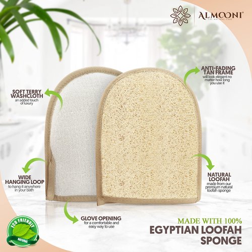 Premium Exfoliating Loofah Glove Pad Body Scrubber. Our Mitt Gloves are Made of Natural Egyptian Shower Loufa Sponge That Gets You Clean, Not Just Spreading Soap (2 Pack)