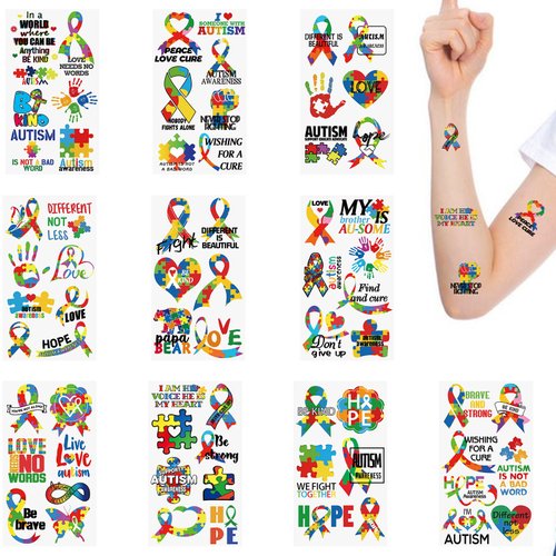 WANDIC 30 Sheets Autism Awareness Temporary Tattoos, Autism Awareness Tattoo Sticker Autism Decals for Charity Public Social Event Decoration