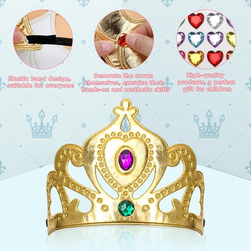 Hoedia 23 Pcs Foam Princess Crowns Set, Foam Crowns for Kids to Decorate, Kids DIY Prince Crown Kit, Make Your Own Crowns Craft Party Hats with 7 Pcs Rhinestone Sticker