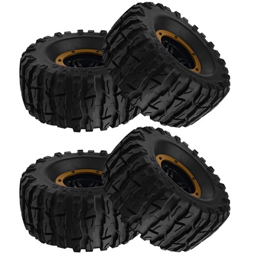 HIRCQOO 2.2" Rubber Tires Inflatable OD135mm & 12mm Hex Hub Plastic Beadlock Wheel Rims Compatible with Axial SCX10 Tamiya CC01 TF2 Traxxas 1/10 RC Monster Truck Crawler (Yellow)