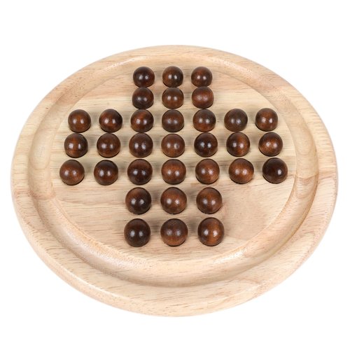 Gothink Solid Wood Solitaire Game, Classic Handcrafted Marble Solitaire Board Game Wood Toy with 33 Smooth Wooden Marble, Strategic Mind Game for Kids and Adults