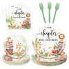 Whaline 96Pcs Storybook Baby Shower Party Supplies For 24 Guests A New Chapter Will Begin Soon Book Disposable Tableware Set Paper Dinnerware 48Pcs Plate 24Pcs Napkin Fork For Party Table Decor