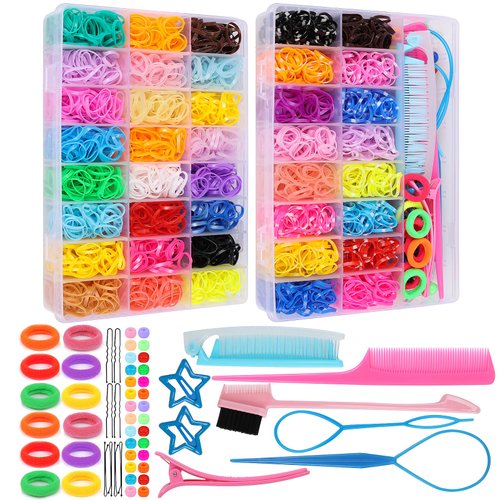 MITINU 40 Colors Rubber Bands for Hair with 15 Hair Styling Tools, 3000 Pcs Colorful Elastic Hair Ties Small Hair Rubber Bands with Organizer Box Baby Toddler Hair Ties for Girls Kids Hair Accessories