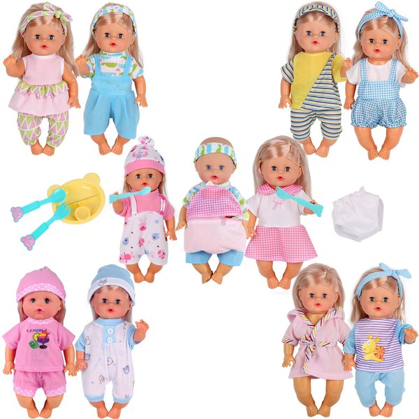 10 Sets for 10-11-12 Inch Baby Doll Clothes Dress Newborn Baby Doll Accessories Gown Costumes Outfits with Schoolbag Kitchen Toy Xmas Present (for 10-12'' Doll)