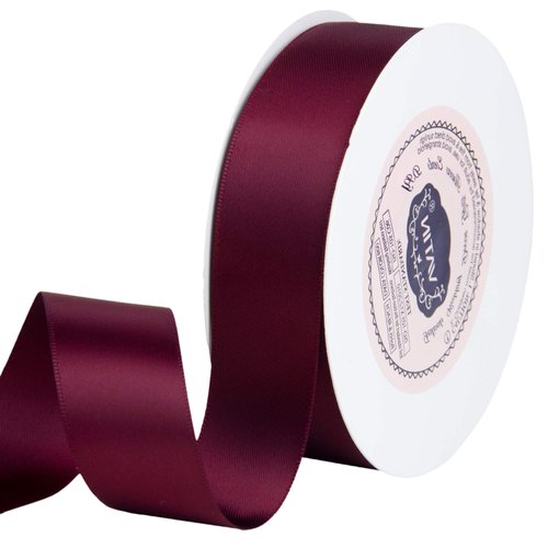 VATIN 1 inch Double Faced Polyester Satin Ribbon Burgundy/Maroon -Continuous 25 Yard Spool, Perfect for Wedding, Wreath, Baby Shower,Packing and Other Projects