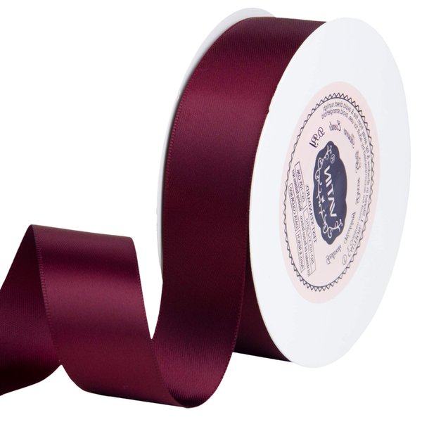 VATIN 1 inch Double Faced Polyester Satin Ribbon Burgundy/Maroon -Continuous 25 Yard Spool, Perfect for Wedding, Wreath, Baby Shower,Packing and Other Projects