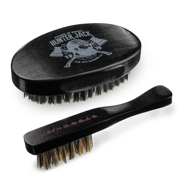 Beard Brush for Men - Natural Boar Bristle Beard Brush - Men's Beard Brush Kit - Small Soft Mustache Brush - Grooming Beard Kit for Men - Premium Mens Brush Set by Hunter Jack, 2pcs