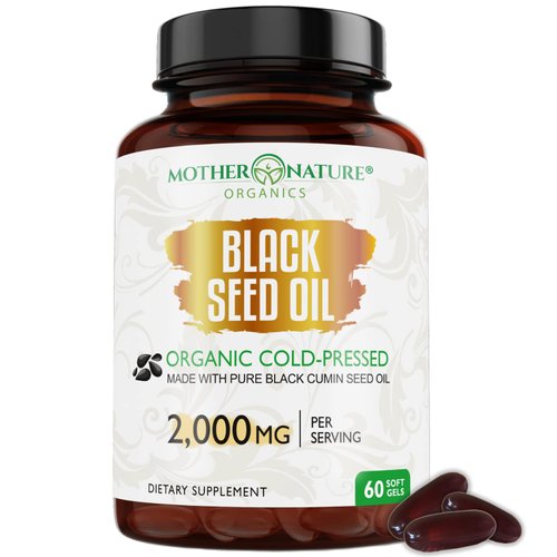 Organic Black Seed Oil 2000mg - 60 Softgel Capsules (Non-GMO) Premium Cold-Pressed Nigella Sativa - Black Cumin Seed Oil with Omega 3, 6, 9 - Darkest, Highest TQ Content…