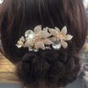 Vintage Inspired Rose Gold Tone Rhinestone Flower Leaf Faux Pearl Bridal Hair Comb /Bridal Hair Comb/rose Gold/003