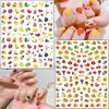 Fruits Nail Art Stickers, Holographic 3D Self-Adhesive Nail Sticker Design, Mixed Cherry Watermelon Strawberry Lemon Nail Decals Supplies for Women Girls Manicure Charms Decorations DIY Transfer Decal