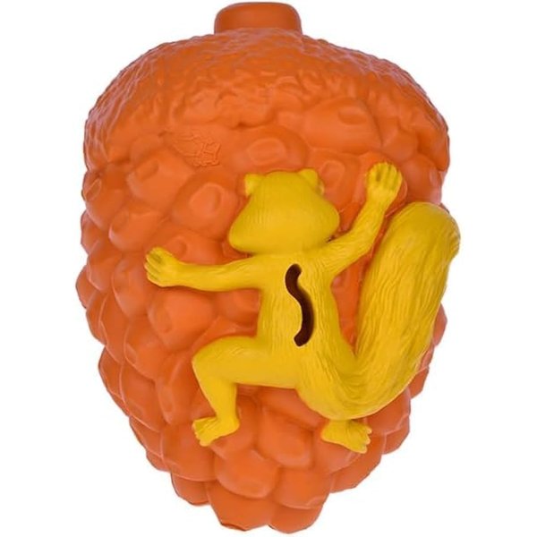 LapDog New Look Squirrell! Pinecone Dog Toy for Aggressive chewers, Dog Chew Toy for Small to Medium Dogs, Treat Dispensing Durable Dog Toys, Dog Slow Feeder, Orange (Medium)