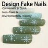 Christmas Press on Nails Long Square Fake Nails Xmas Green Matte False Nails With Snowflake Designs Full Cover Stick on Nails Acrylic Winter Reusable Artificial Nails for Women Glue on Nails 24 Pcs