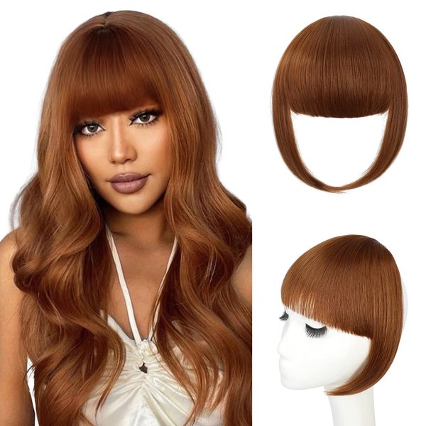 Wodelanle Bangs Hair Clip in Bangs Hair Extensions Faux Bangs Clip on Bangs Fake Bangs Thick Bangs Fringe with Temples Hairpieces for Women French Bangs for Daily Wear (Light Auburn)