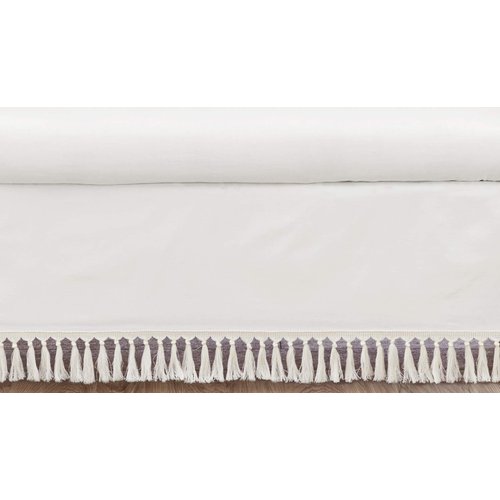 Sweet Jojo Designs Boho Desert Sun Girl or Boy Baby Nursery Crib Bed Skirt Dust Ruffle - Ivory Beige Off White Cream Bohemian Minimalist Tassels Fringe Macrame Cotton Neutral