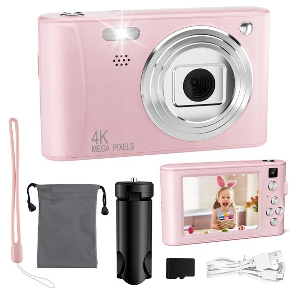 Diswoe Upgrade Kids Selfie Camera, Christmas Birthday Gifts for Girls Age 3-12, HD Digital Video Cameras for Toddler, Portable Toy for 3 4 5 6 7 8 Year Old Girl with 32GB SD Card-Pink