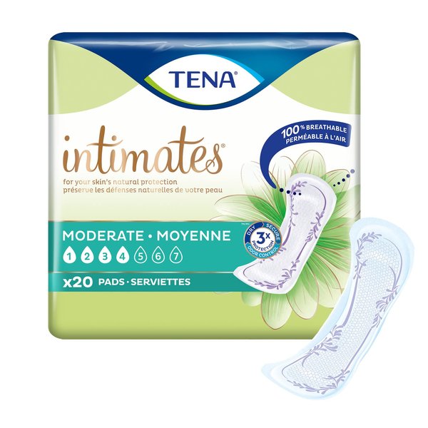 TENA Incontinence Pads, Bladder Control & Postpartum for Women, Moderate Absorbency, Regular Length, Sensitive Care - 20 Count