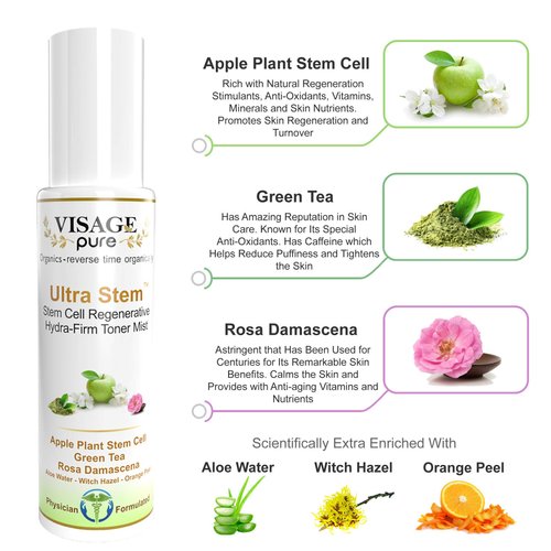 Visage Pure Ultra Stem Regenerative Anti-Aging Toner - Extra Strength Highest Concentration Stem Cell Toner. Tightens The Skin and Minimizes Pores - Organic - Physician Formulated -Research Supported