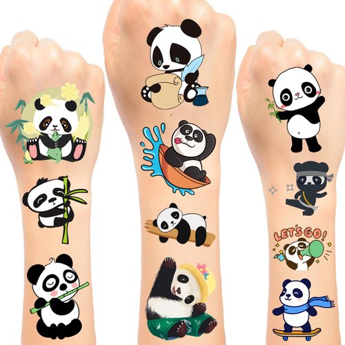 Allberll Panda Party Favor 144Pcs Temporary Tattoos 24 Sheet for Panda Birthday Party Decorations supplies Green