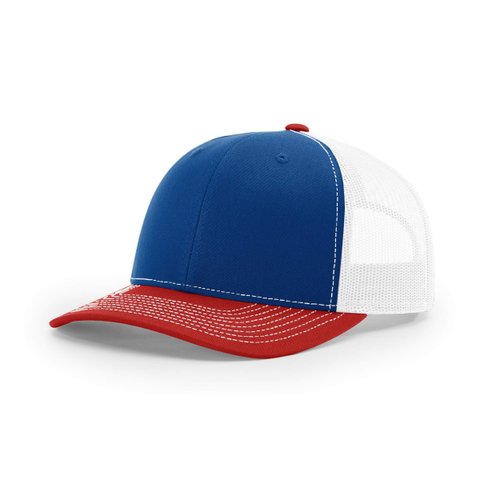Richardson Unisex 112 Trucker Adjustable Snapback Baseball Cap, Tri Royal/White/Red, One Size Fits Most