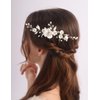 Teyglen Flower Bride Wedding Hair Comb Silver Crystal Pearl Hair Piece Leaf Flower Headpiece for Bride Hair Jewelry for Women (Silver)
