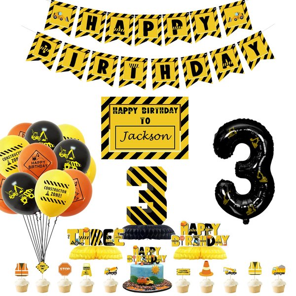 Construction Birthday Party Supplies for Kids' 3rd Birthday Party, Dump Truck Balloons Happy Birthday Banner Number 3 Balloon Cupcake Toppers for Boys' Birthday Decoration 40 Pack