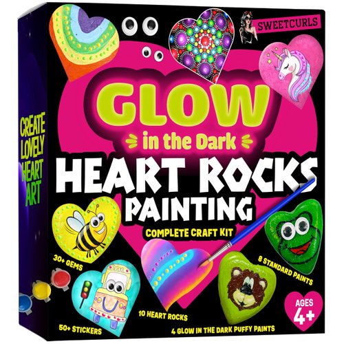 Hearts Rock Painting Kit for Kids - Glow in The Dark - Arts and Crafts for Girls Ages 4-12 – Christmas Gifts for Girls Art Toys Kids Craft Kits – Birthday Gifts for 4 5 6 7 8 9 10 11 12 Year Old Girls