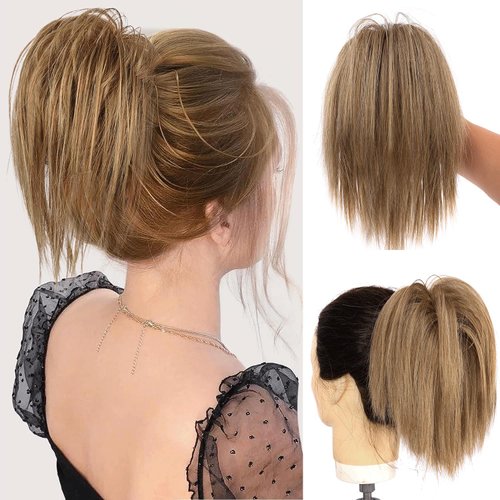 ELIO Messy Bun Hair Piece Claw Clip Hair Bun Wavy Curly Chignon Hair Bun for Women Extensions Tousled Updo Hair Buns Claw Clip Ponytail Hairpieces Hair Scrunchie with Clip for Daily Use (12/24)