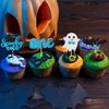 24Pcs Halloween Spooky One Cupcake Toppers Blue Bat Boo Boy First Birthday Cupcake Picks for Halloween Theme Boy Kids First Birthday Party Decorations Supplies