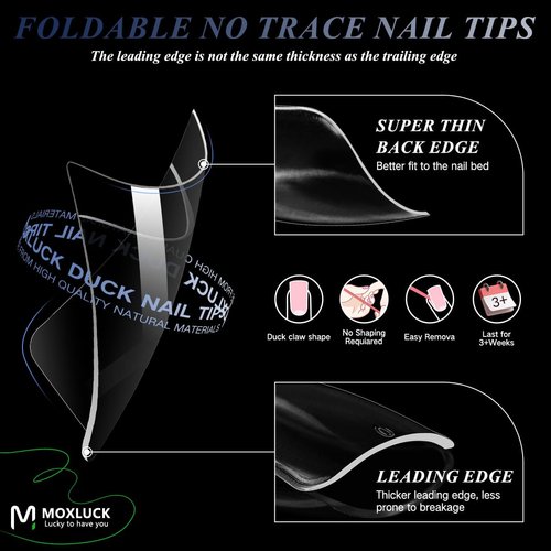 Moxluck Duck Nail Tips,Clear Curved False Nail Tips 140Pcs Duck Acrylic Nails, Wide Short French Fake Nails For Extensions Home DIY Nail Tips Art
